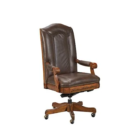 Barolo High Back Exposed Wood Arm Five Star Base Desk Chair